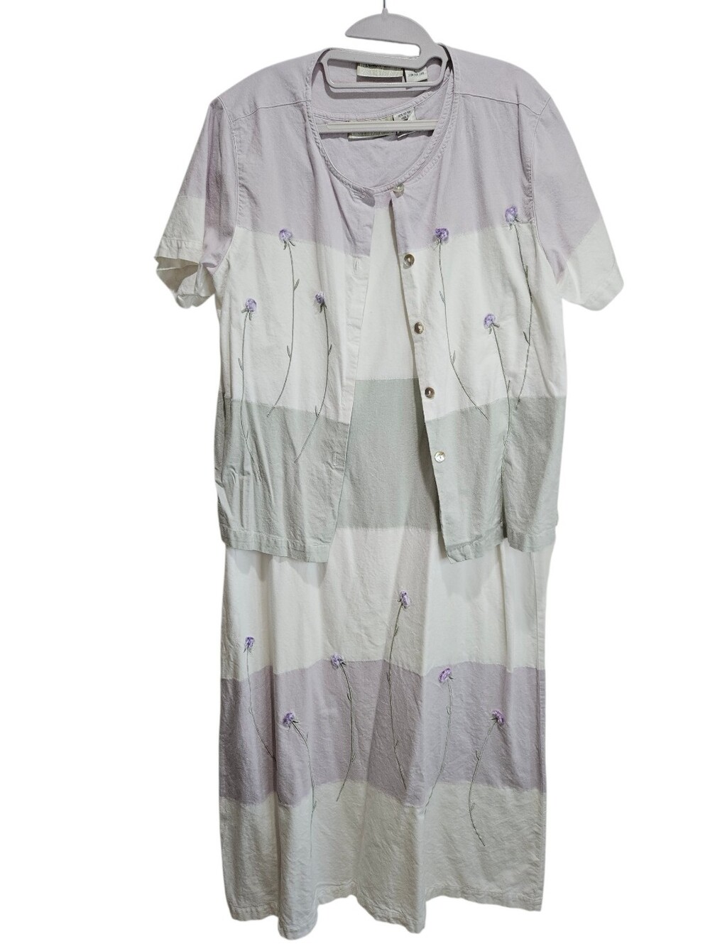 Vintage Dress Set Size Large 100% Cotton Sleeveless Maxi Button Shirt 1990s y2k